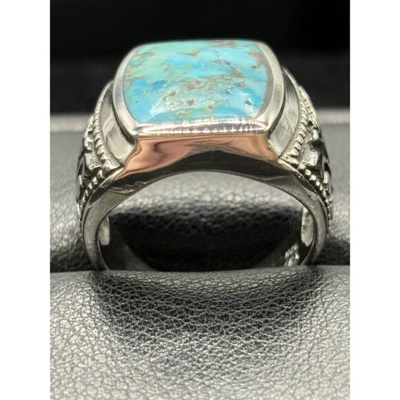 New Condition Sterling Silver Turquoise Ring Turkish Design Size 9 - Picture 3 of 11